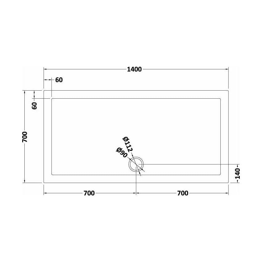[BETR71031] Balterley Shower Tray Modern Rectangular 40mm Profile Slimline, White or Grey - Multiple Sizes Available - Technical Drawing
