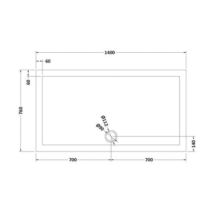 [BETR71032] Balterley Shower Tray Modern Rectangular 40mm Profile Slimline, White or Grey - Multiple Sizes Available - Technical Drawing