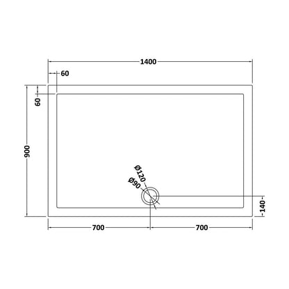 [BETR71034] Balterley Shower Tray Modern Rectangular 40mm Profile Slimline, White or Grey - Multiple Sizes Available - Technical Drawing