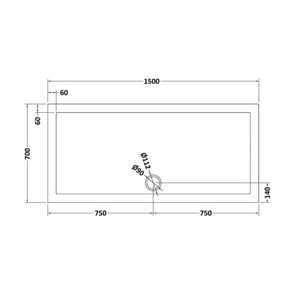 [BETR71041] Balterley Shower Tray Modern Rectangular 40mm Profile Slimline, White or Grey - Multiple Sizes Available - Technical Drawing