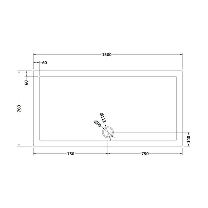[BETR71042] Balterley Shower Tray Modern Rectangular 40mm Profile Slimline, White or Grey - Multiple Sizes Available - Technical Drawing