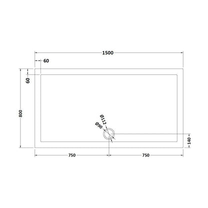 [BETR71043] Balterley Shower Tray Modern Rectangular 40mm Profile Slimline, White or Grey - Multiple Sizes Available - Technical Drawing