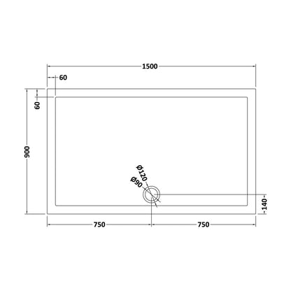 [BETR71044] Balterley Shower Tray Modern Rectangular 40mm Profile Slimline, White or Grey - Multiple Sizes Available - Technical Drawing