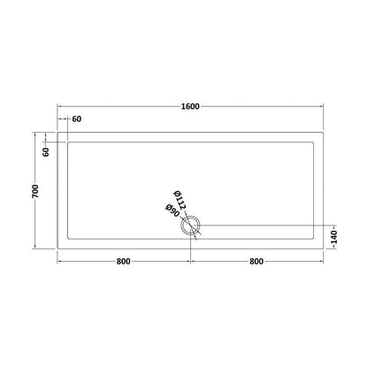 [BETR71051] Balterley Shower Tray Modern Rectangular 40mm Profile Slimline, White or Grey - Multiple Sizes Available - Technical Drawing