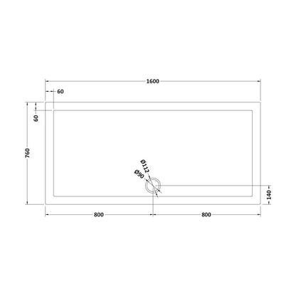 [BETR71052] Balterley Shower Tray Modern Rectangular 40mm Profile Slimline, White or Grey - Multiple Sizes Available - Technical Drawing