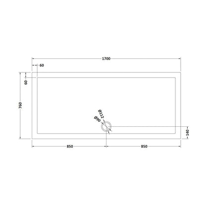 [BETR71062] Balterley Shower Tray Modern Rectangular 40mm Profile Slimline, White or Grey - Multiple Sizes Available - Technical Drawing