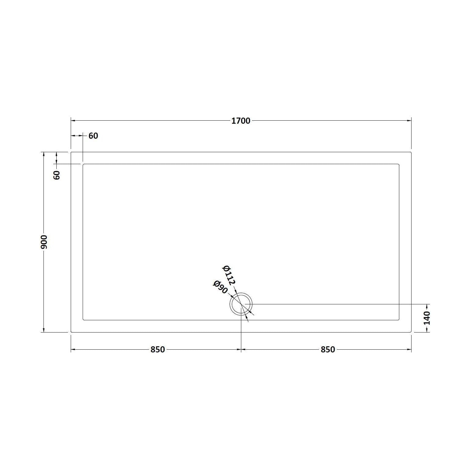 [BETR71064] Balterley Shower Tray Modern Rectangular 40mm Profile Slimline, White or Grey - Multiple Sizes Available - Technical Drawing