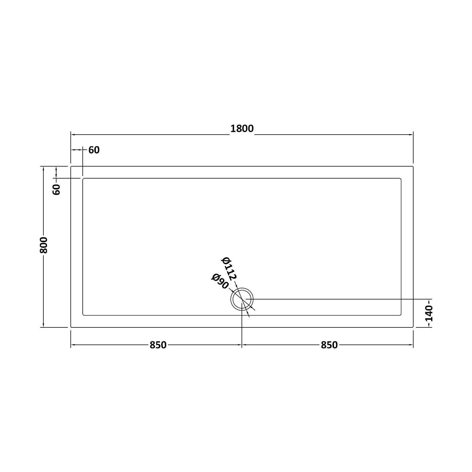 [BETR71073] Balterley Shower Tray Modern Rectangular 40mm Profile Slimline, White or Grey - Multiple Sizes Available - Technical Drawing