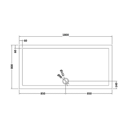 [BETR71073] Balterley Shower Tray Modern Rectangular 40mm Profile Slimline, White or Grey - Multiple Sizes Available - Technical Drawing