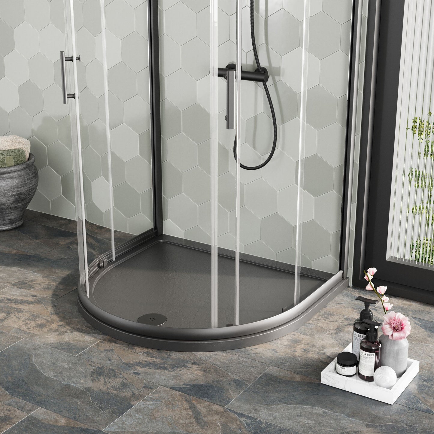 [BETR71095] Balterley Shower Tray D Shape, 1050mm - Available in White and Slate Grey - Lifestyle 2