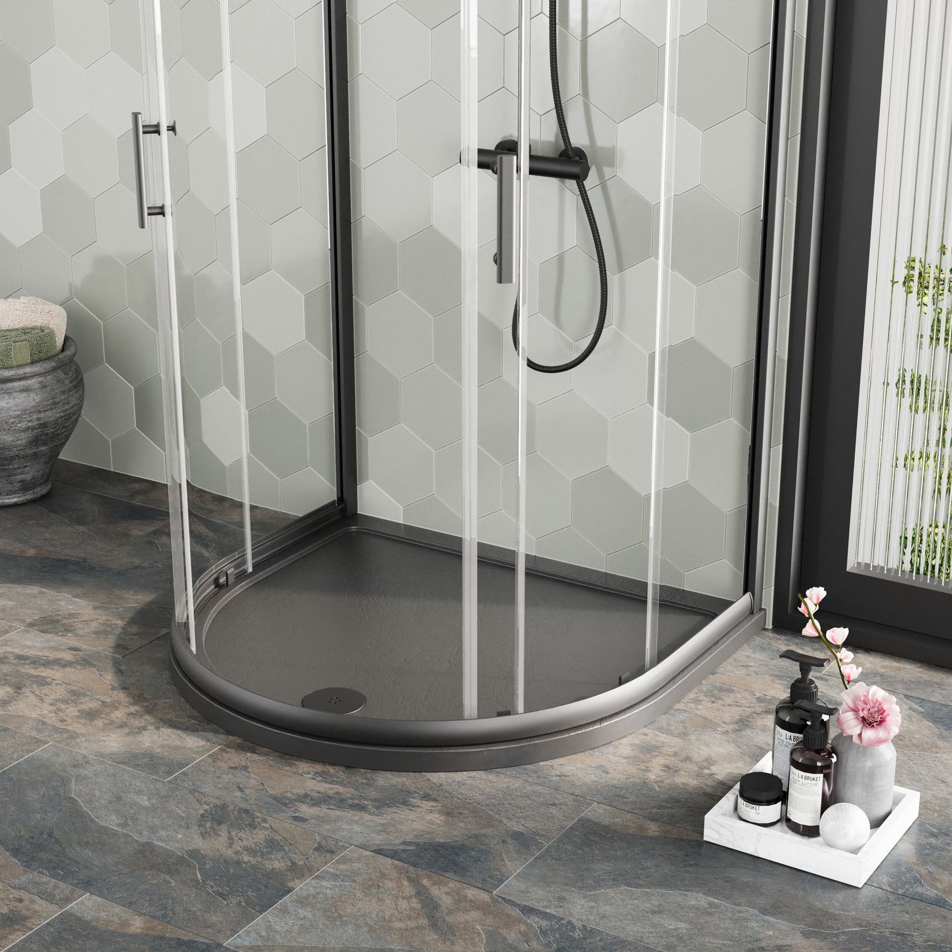 [BETR71095] Balterley Shower Tray D Shape, 1050mm - Available in White and Slate Grey - Lifestyle 2