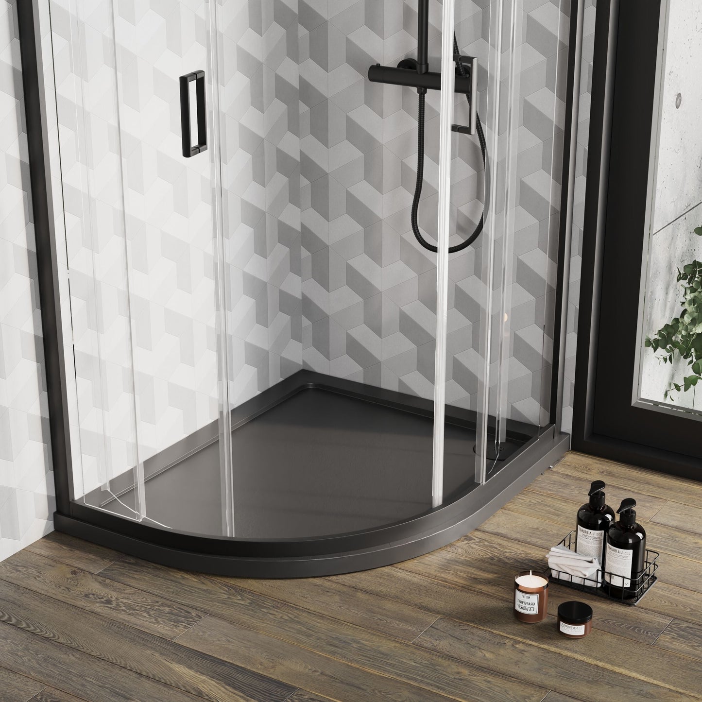 [BETR71108] Balterley Shower Tray Modern Offset Quadrant Shower Tray, Left or Right Hand - Choice of Size and Finish - Lifestyle 2
