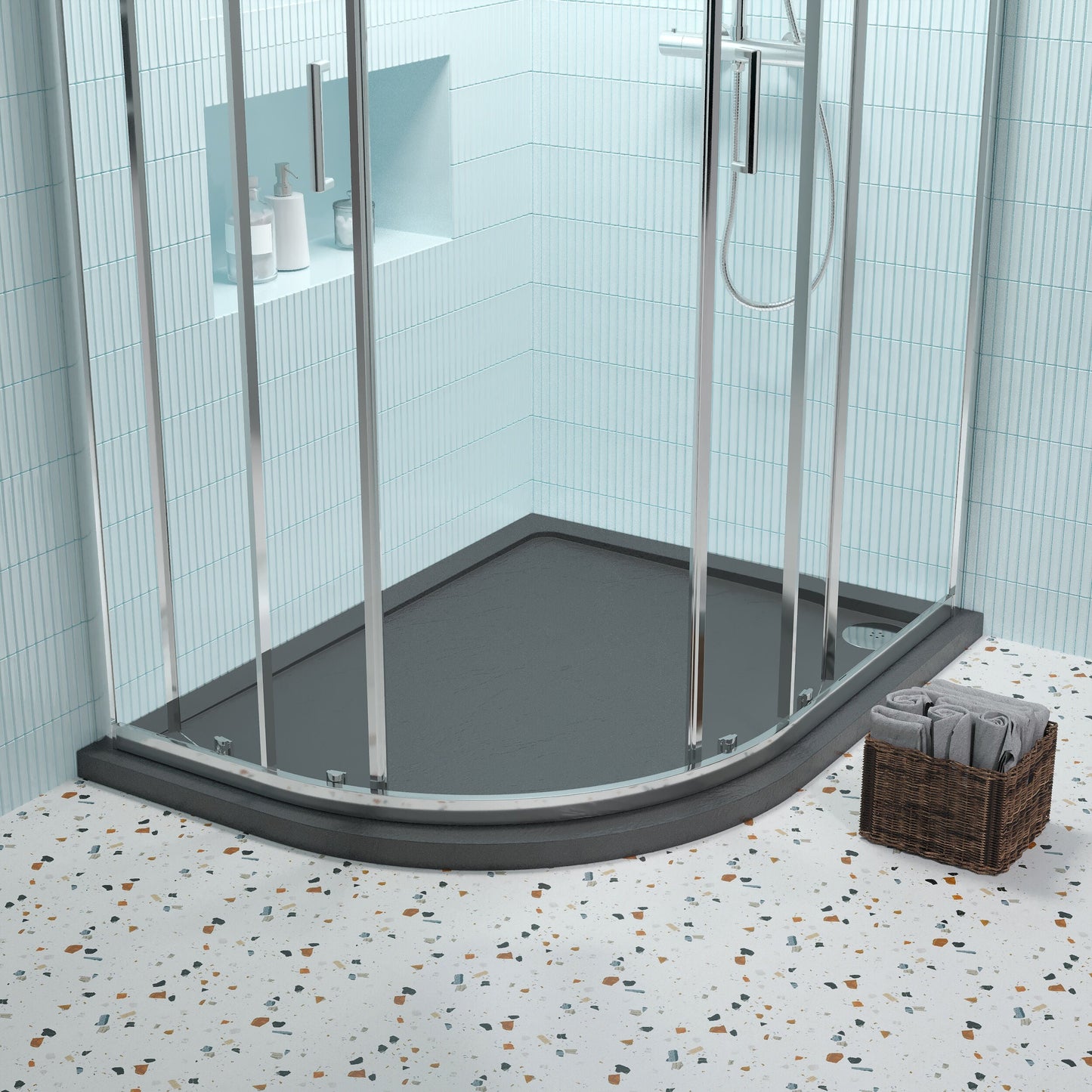 [BETR71115] Balterley Shower Tray Modern Offset Quadrant Shower Tray, Left or Right Hand - Choice of Size and Finish - Lifestyle 1