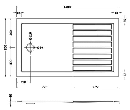[BETR711480] Premium Walk-In Shower Tray - Choice of Size and Colour - Technical Drawing
