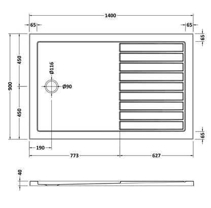 [BETR711490] Premium Walk-In Shower Tray - Choice of Size and Colour - Technical Drawing