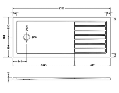 [BETR711770] Premium Walk-In Shower Tray - Choice of Size and Colour - Technical Drawing