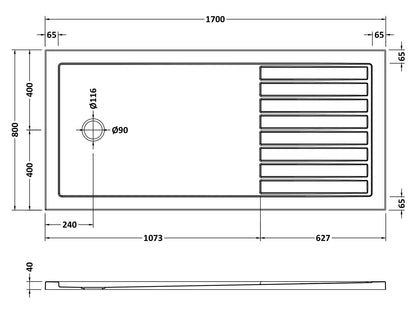 [BETR711780] Premium Walk-In Shower Tray - Choice of Size and Colour - Technical Drawing
