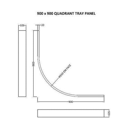 [BETR71B] Shower Tray Leg Set & Plinth Kit - Slate Grey - 900mm x 900mm Panel - Technical Drawing