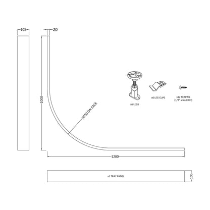 [BETR71D] Shower Tray Leg Set & Plinth Kit - Slate Grey - 1200mm & 900mm Panel - Technical Drawing
