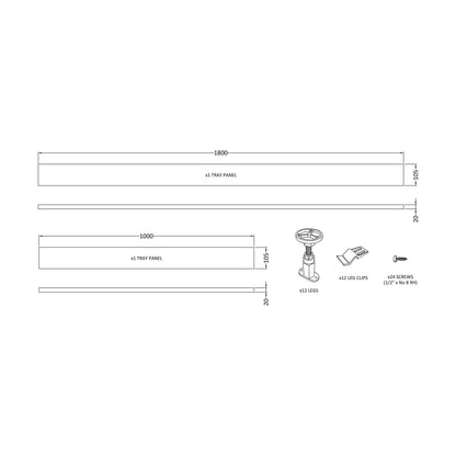 [BETRLEGC] Shower Tray Leg Set & Plinth Kit - White - 1800mm & 1000mm Panel - Technical Drawing