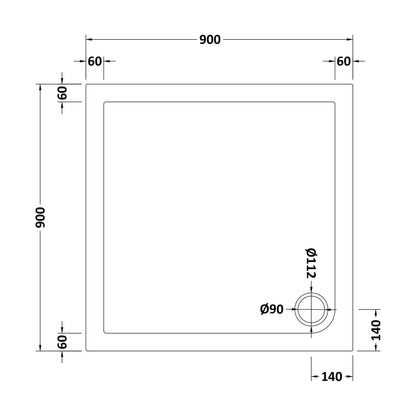[BETSR010] Slip Resistant Slimline Square Shower Tray - Choice of Size - Technical Drawing