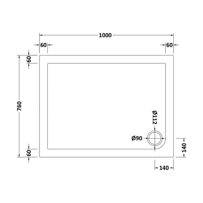 [BETSR012] Slip Resistant Slimline Rectangular Shower Tray - Choice of Size - Technical Drawing