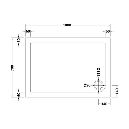 [BETSR021] Slip Resistant Slimline Rectangular Shower Tray - Choice of Size - Technical Drawing