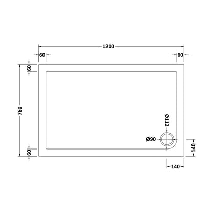 [BETSR022] Slip Resistant Slimline Rectangular Shower Tray - Choice of Size - Technical Drawing