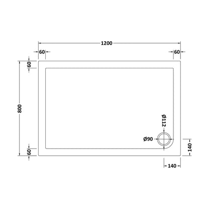 [BETSR023] Slip Resistant Slimline Rectangular Shower Tray - Choice of Size - Technical Drawing