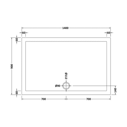 [BETSR034] Slip Resistant Slimline Rectangular Shower Tray - Choice of Size - Technical Drawing