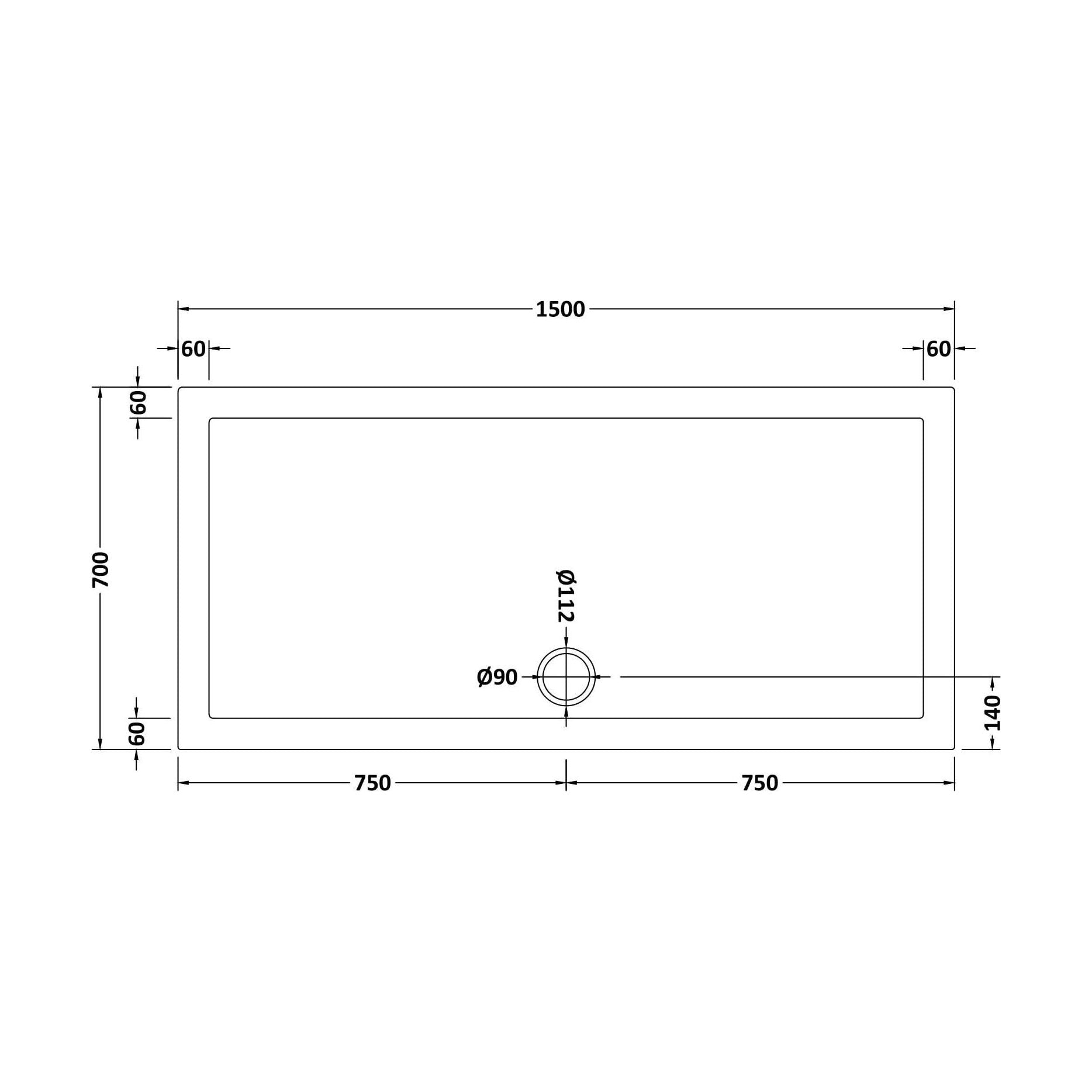 [BETSR041] Slip Resistant Slimline Rectangular Shower Tray - Choice of Size - Technical Drawing