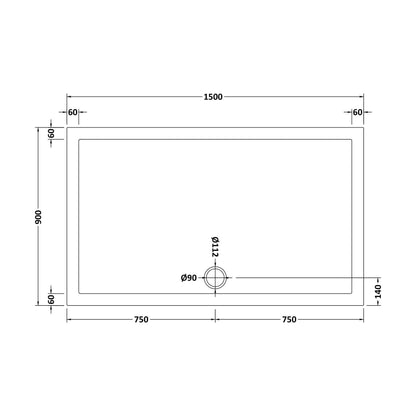 [BETSR044] Slip Resistant Slimline Rectangular Shower Tray - Choice of Size - Technical Drawing