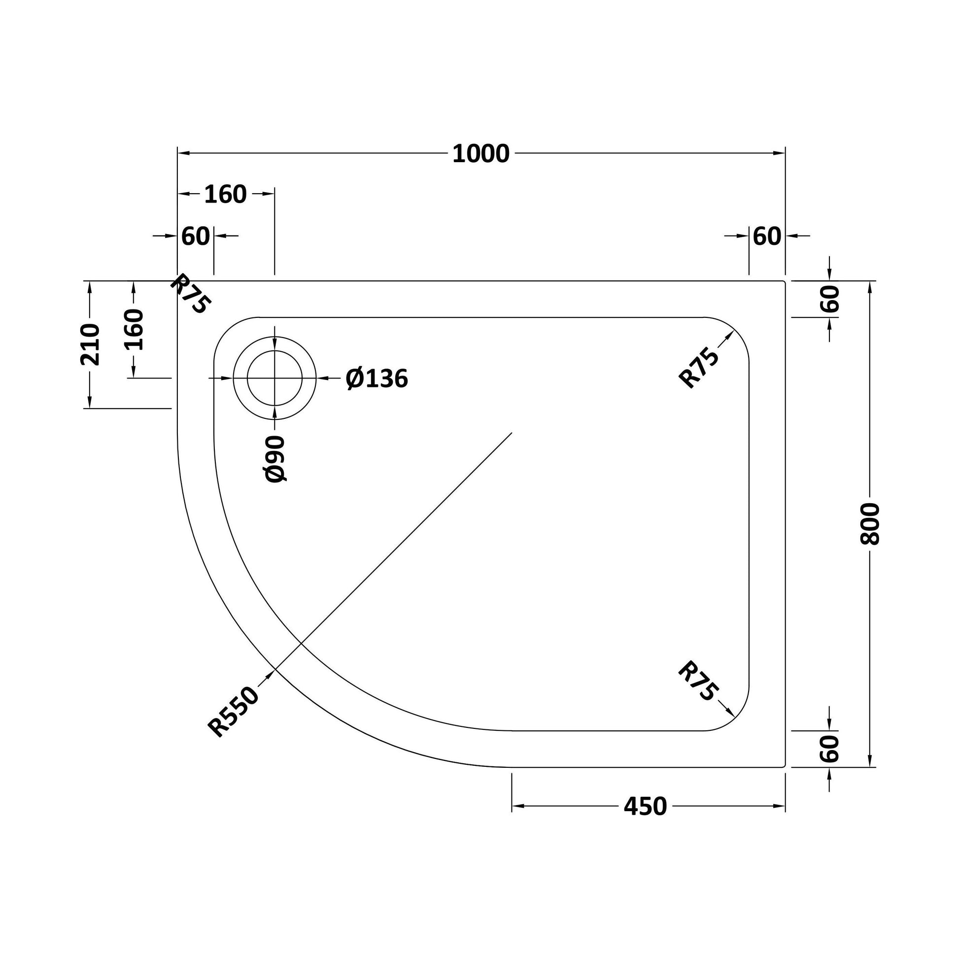 [BETTR71080QL] Stone Tray 1000x800LH Quad Slate - Technical Drawing