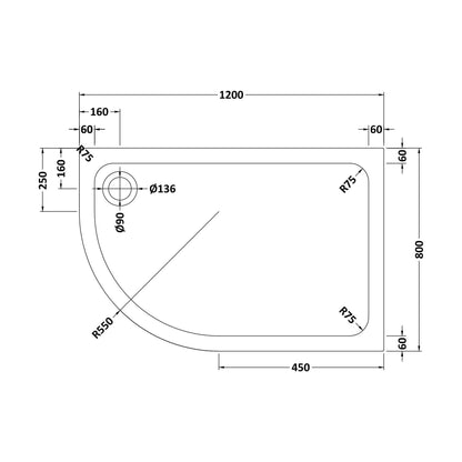 [BETTR71290QL] Stone Tray 1200x900LH Quad Slate - Technical Drawing