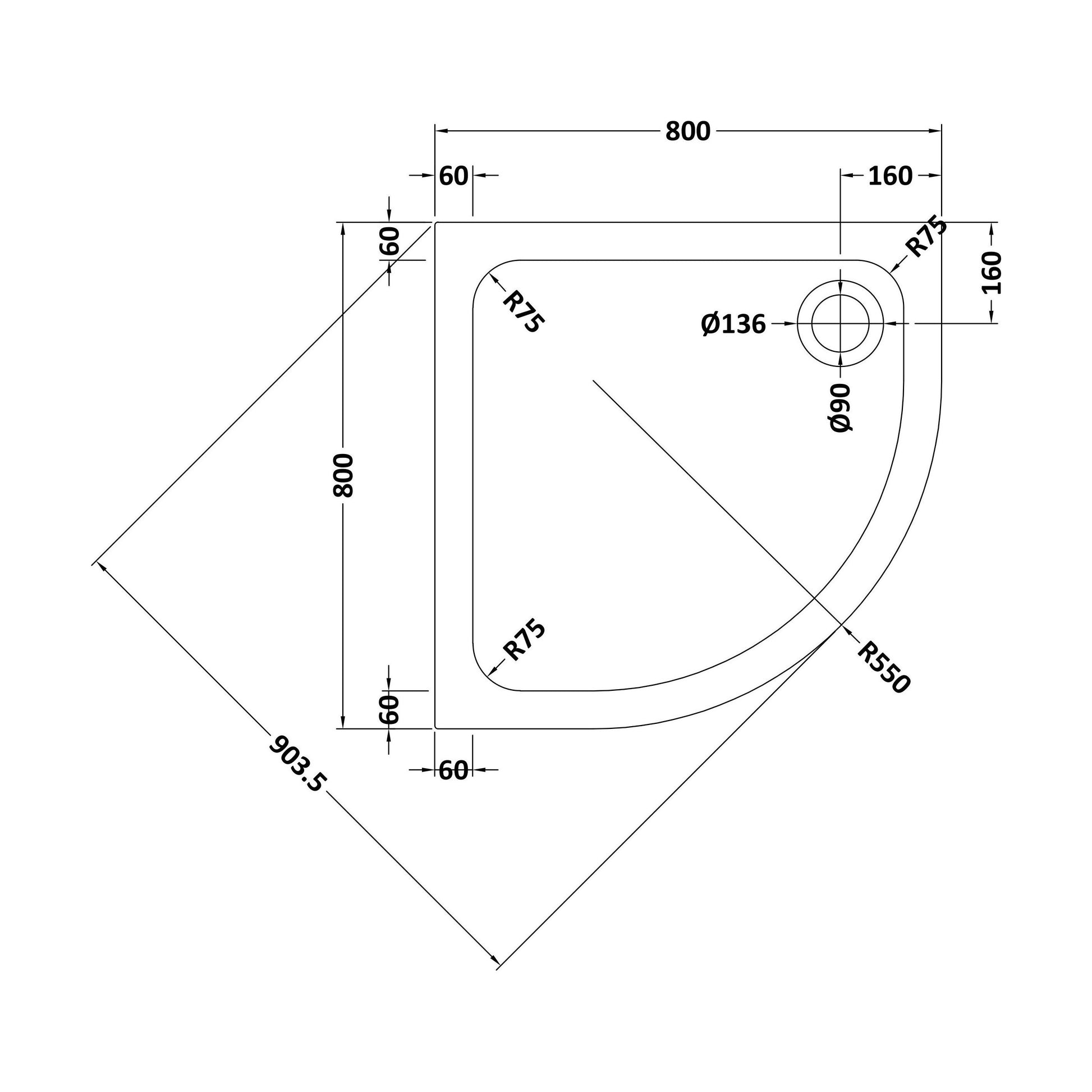 [BETTR78080Q] Stone Tray 800 Quad - Slate - Technical Drawing