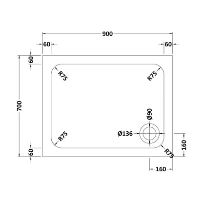 [BETTR79070] Stone Tray 900x700 - Slate - Technical Drawing