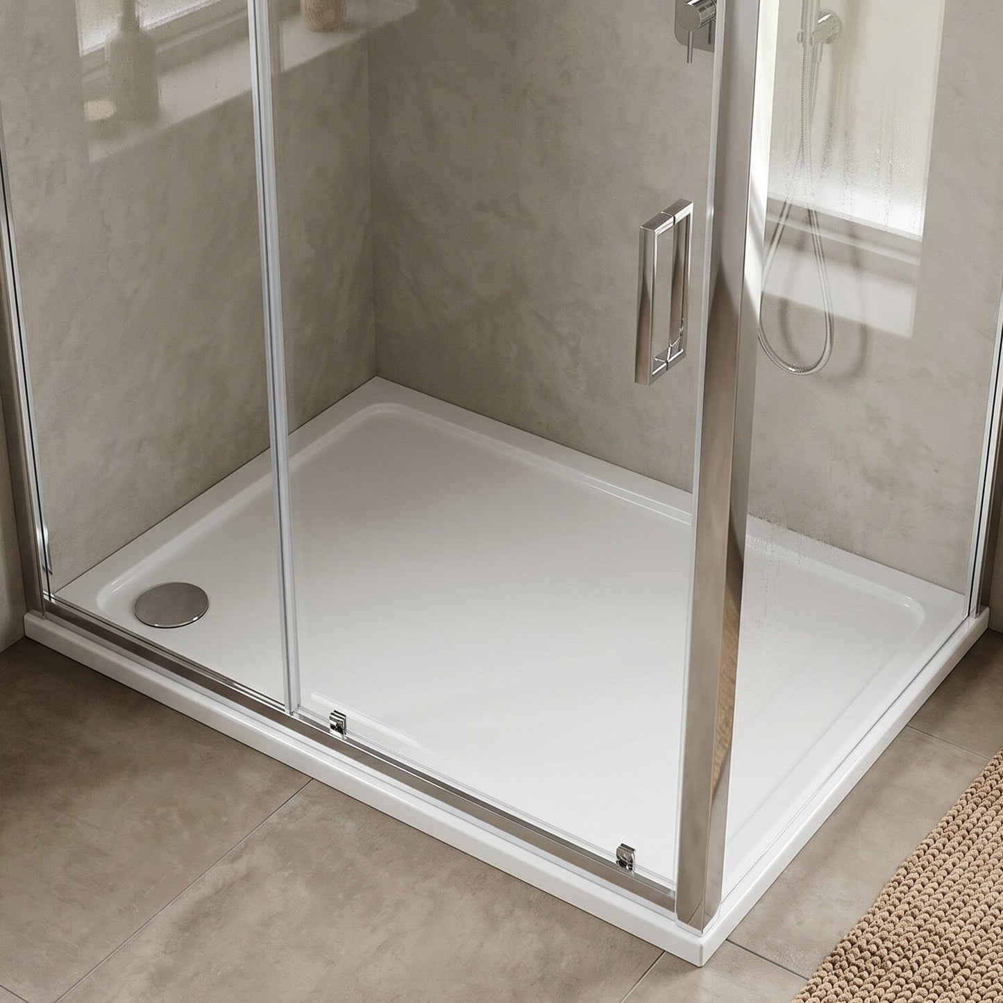 [BETTR91070] White Rectangular Stone Resin Premium Shower Tray with Corner Waste Position, Choice of Size - Silo