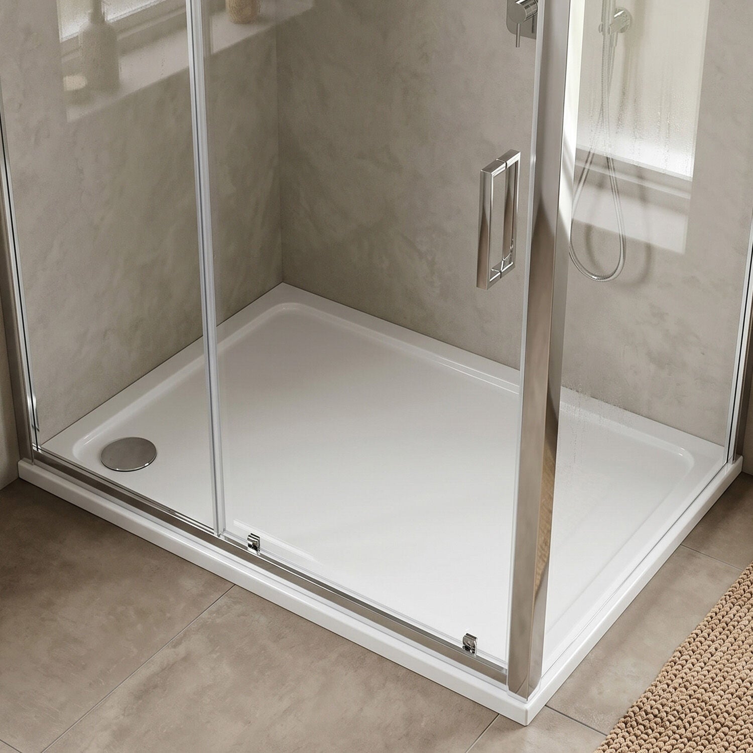 [BETTR91070] White Rectangular Stone Resin Premium Shower Tray with Corner Waste Position, Choice of Size - Silo