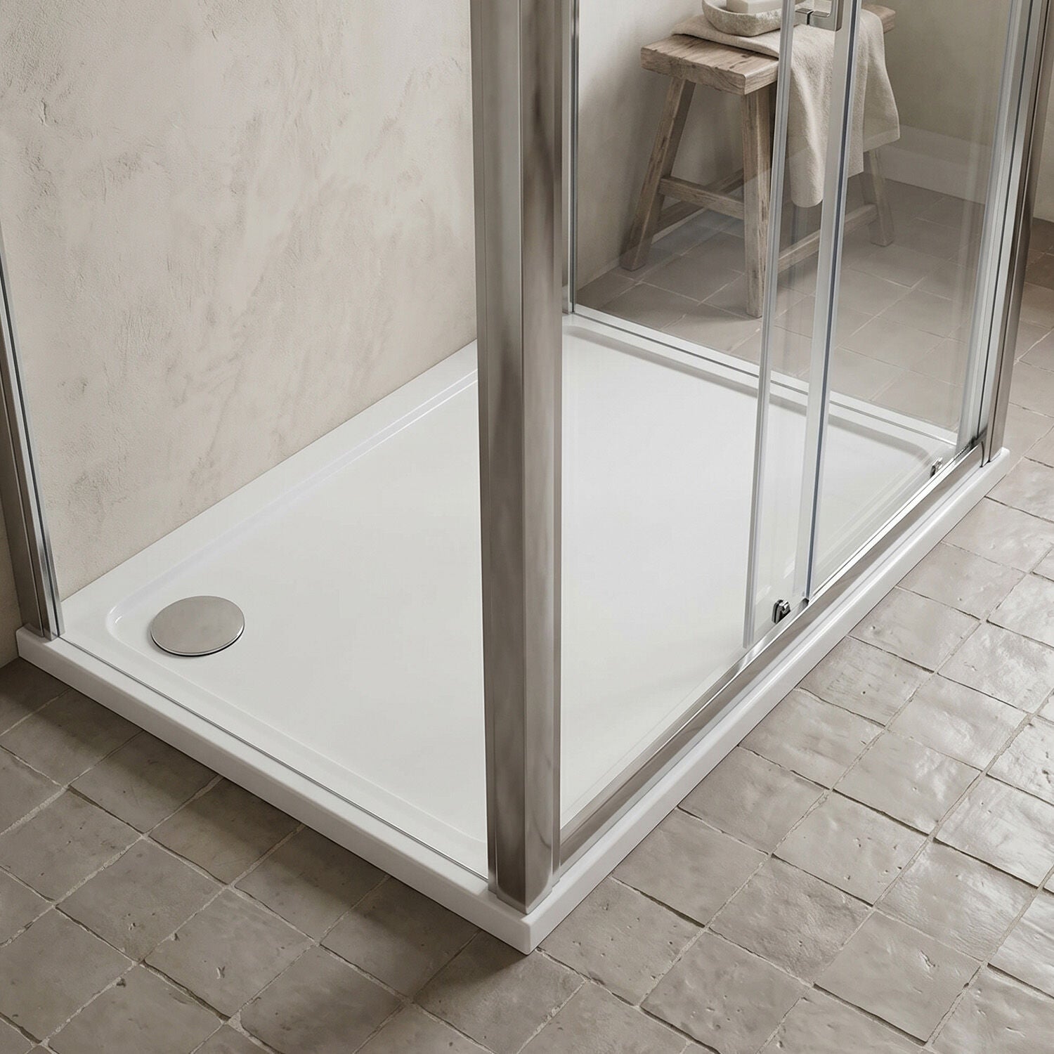 [BETTR91576] White Rectangular Stone Resin Premium Shower Tray with Corner Waste Position, Choice of Size - Silo