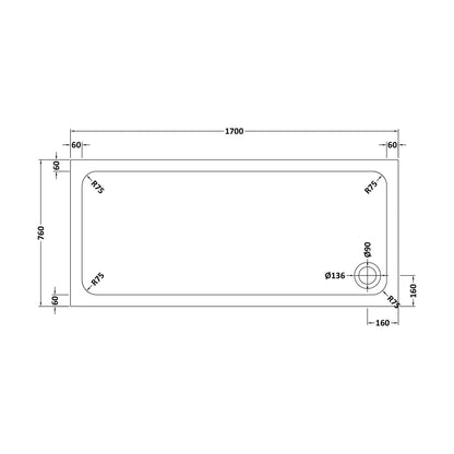 [BETTR91776] White Rectangular Stone Resin Premium Shower Tray with Corner Waste Position - Multiple Sizes Available - Technical Drawing
