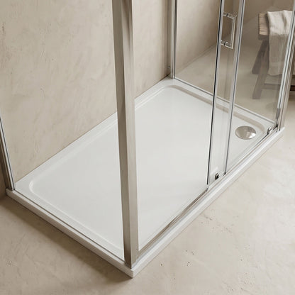 [BETTR91780] White Rectangular Stone Resin Premium Shower Tray with Corner Waste Position, Choice of Size - Silo