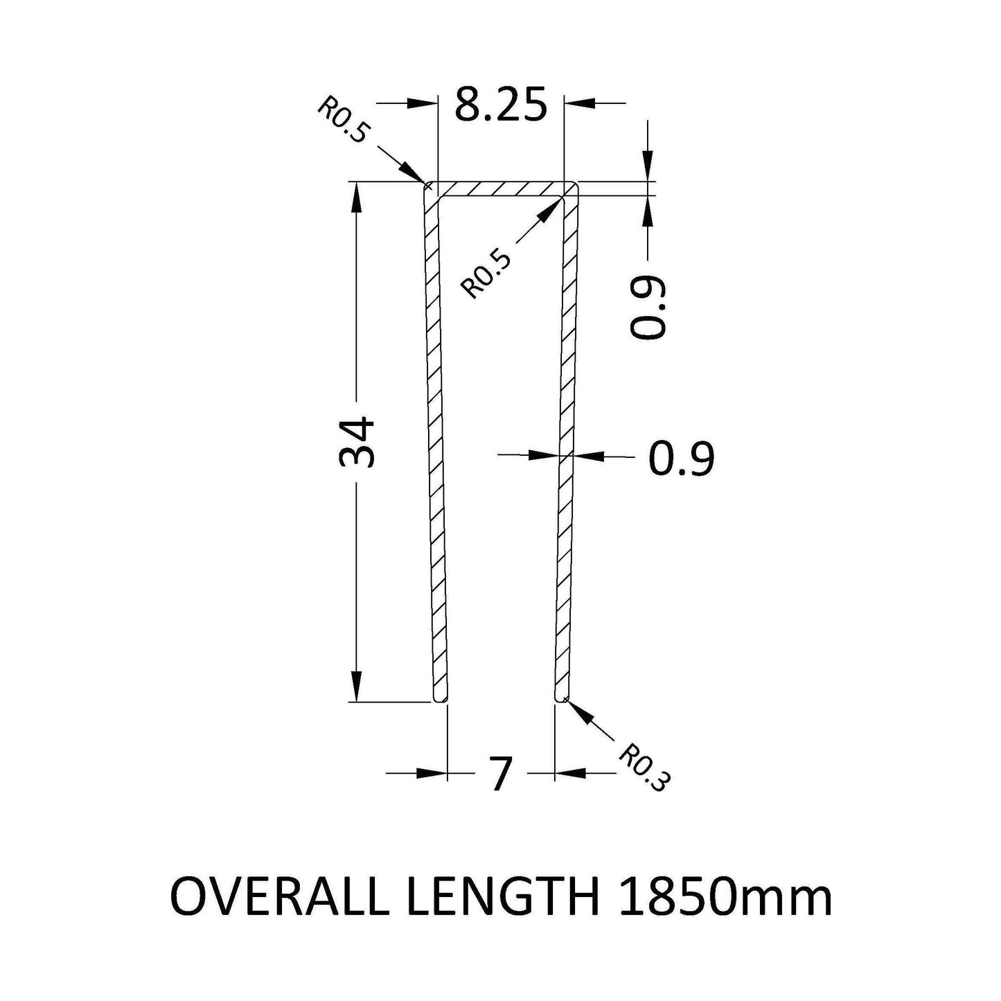 [BEWP036UF] 1850 Undrilled Flat Profile Pewter - Technical Drawing