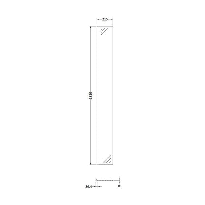 [BEWS18025BB] Balterley 8mm Toughened Safety Glass Wetroom Return Screen: 215mm x 1850mm, Brushed Brass - Technical Drawing