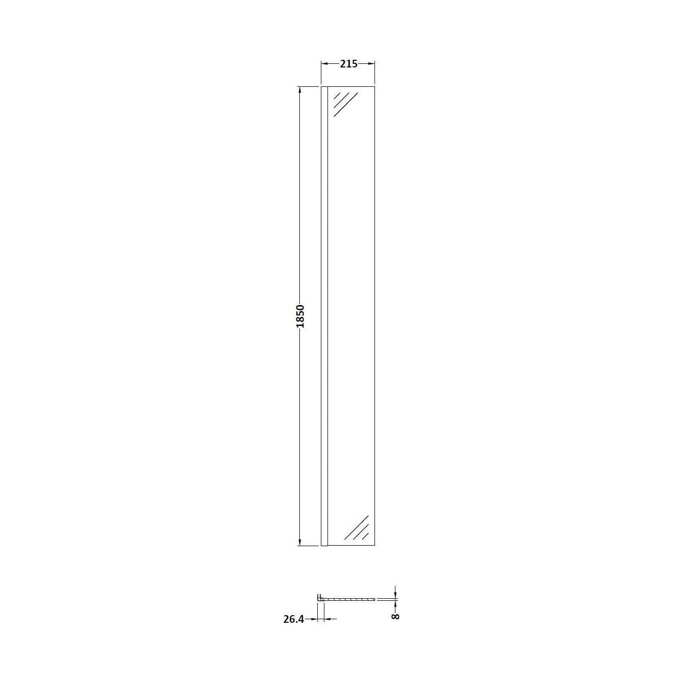 [BEWS18025GM] 215x1850mm Wetroom Screen Return - Technical Drawing