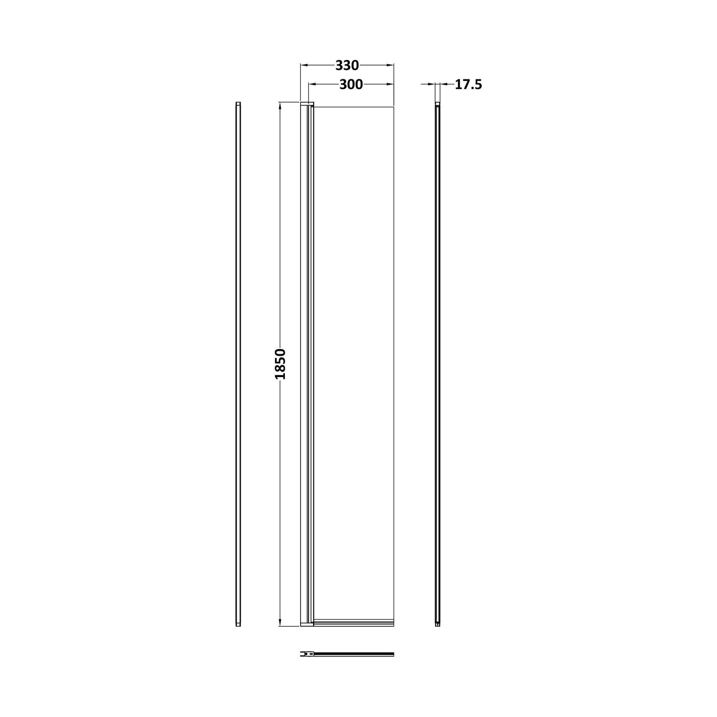 [BEWS18030C] 1850 x 300 x 8mm Hinged Return Screen - Technical Drawing
