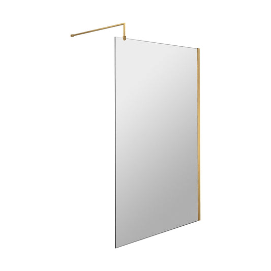 [BEWS18110BB] Balterley 8mm Toughened Safety Glass Wetroom Screen with Support Bar: 1100mm x 1850mm, Brushed Brass - Cutout
