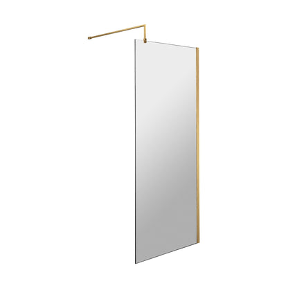 [BEWS18760BB] Balterley 8mm Toughened Safety Glass Wetroom Screen with Support Bar: 760mm x 1850mm, Brushed Brass - Cutout