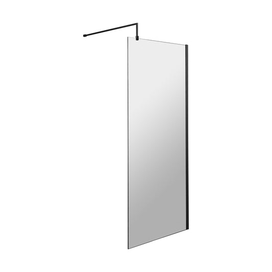 [BEWS18760BP] Balterley 8mm Toughened Safety Glass Wetroom Screen with Support Bar: 760mm x 1850mm, Black - Cutout