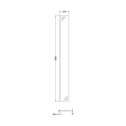 [BEWSBP250] Balterley Contemporary Bathroom 8mm Glass Wetroom Return Screen with Black Profile, Matt Black, 1950 x 28 x 215mm - Technical Drawing