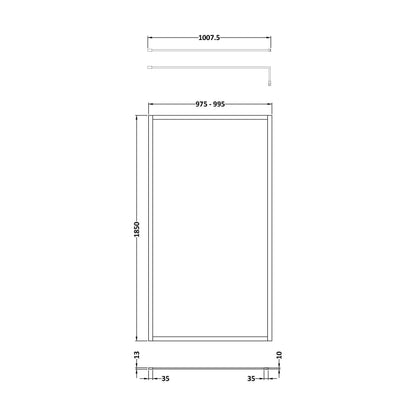 [BEWSFBZ1810] Balterley Framed Wetroom Screen, 1000mm, Brushed Bronze - Technical Drawing